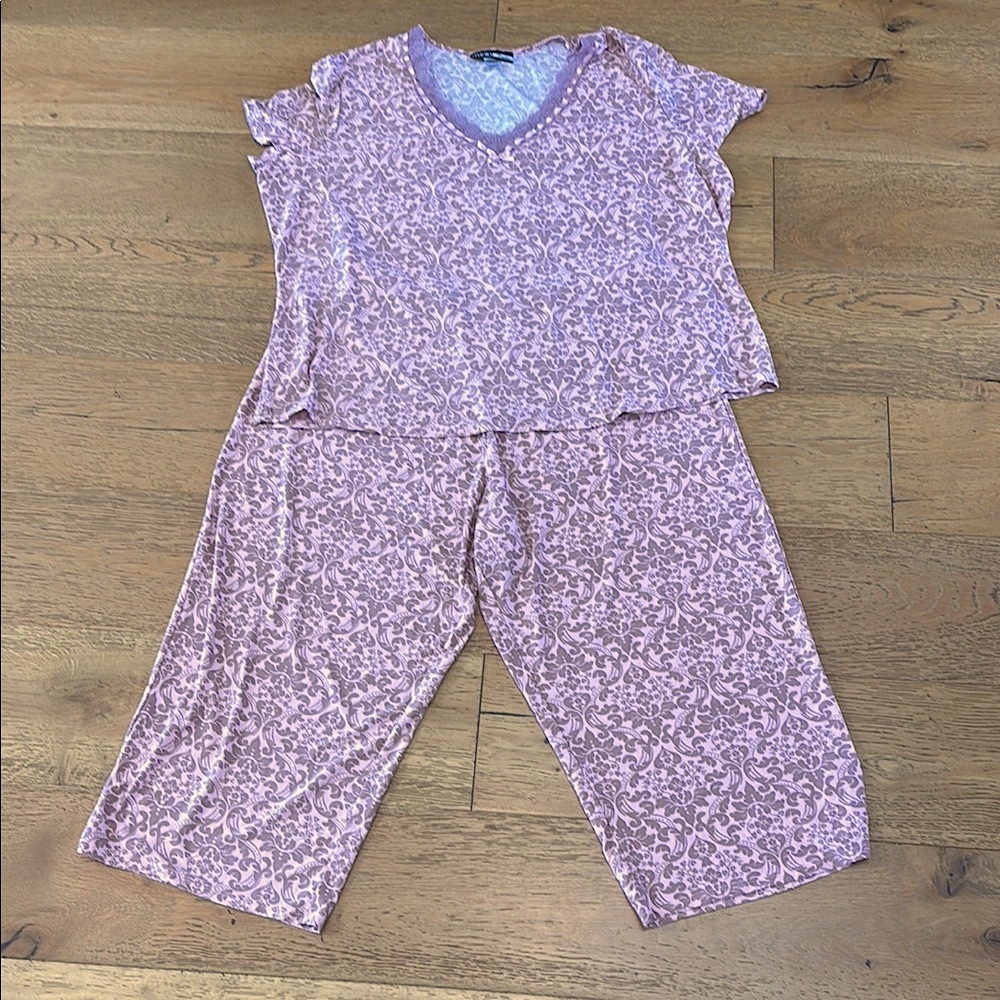 Studio Donatella 2 pc Pajama Set in Pink & Taupe Jersey Print Size 2X